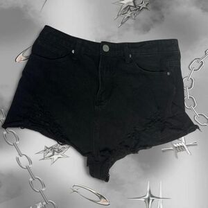 Boohoo Distressed Black Denim Shorts Size 10 Frayed Ripped